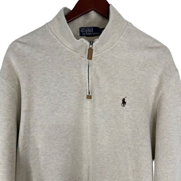 Vintage 90’s Polo Ralph Lauren Beige Quarter Zip Pullover Sweatshirt Mens XL - Picture 3 of 9
